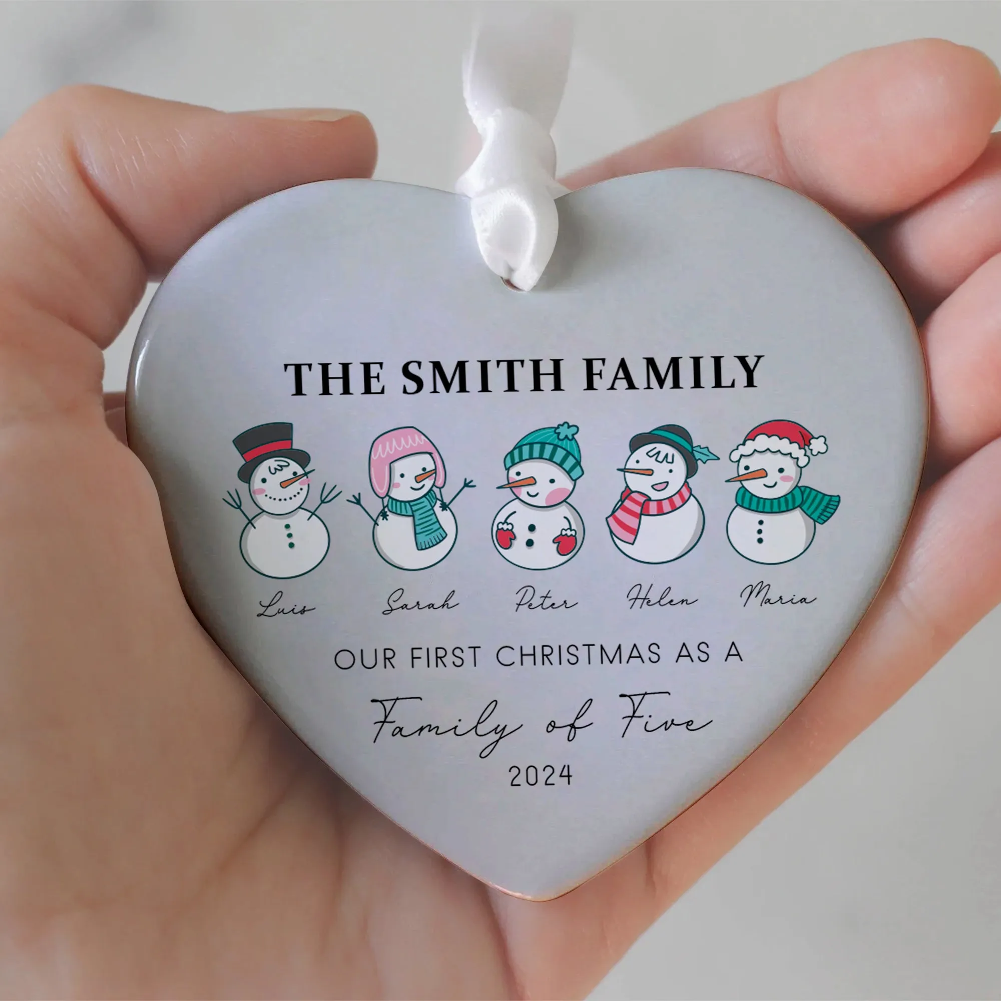 Personalized Family of 4 Ornament, Personalized Heart Shaped Ornament CY02-12