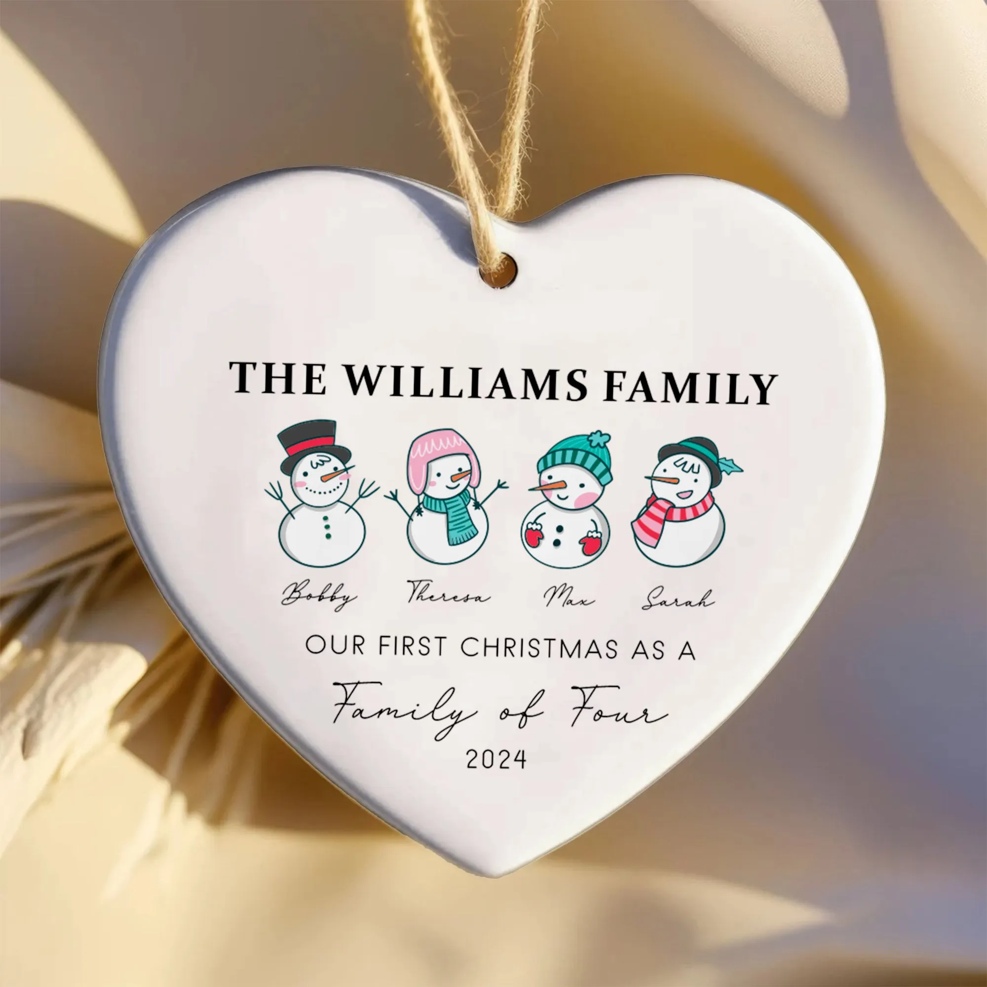 Personalized Family of 4 Ornament, Personalized Heart Shaped Ornament CY02-12