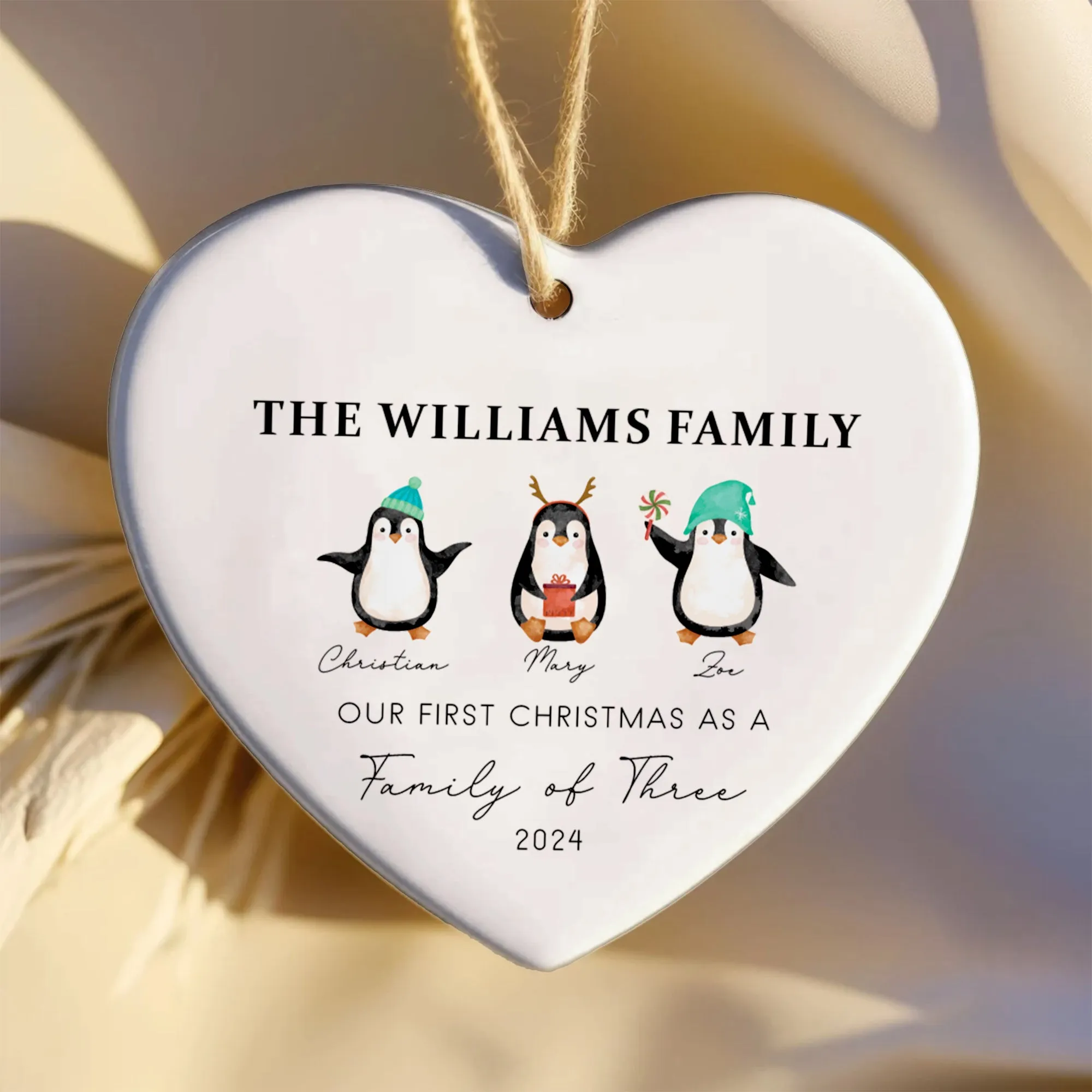 Personalized Family of 4 Ornament, Personalized Heart Shaped Ornament CY02-13