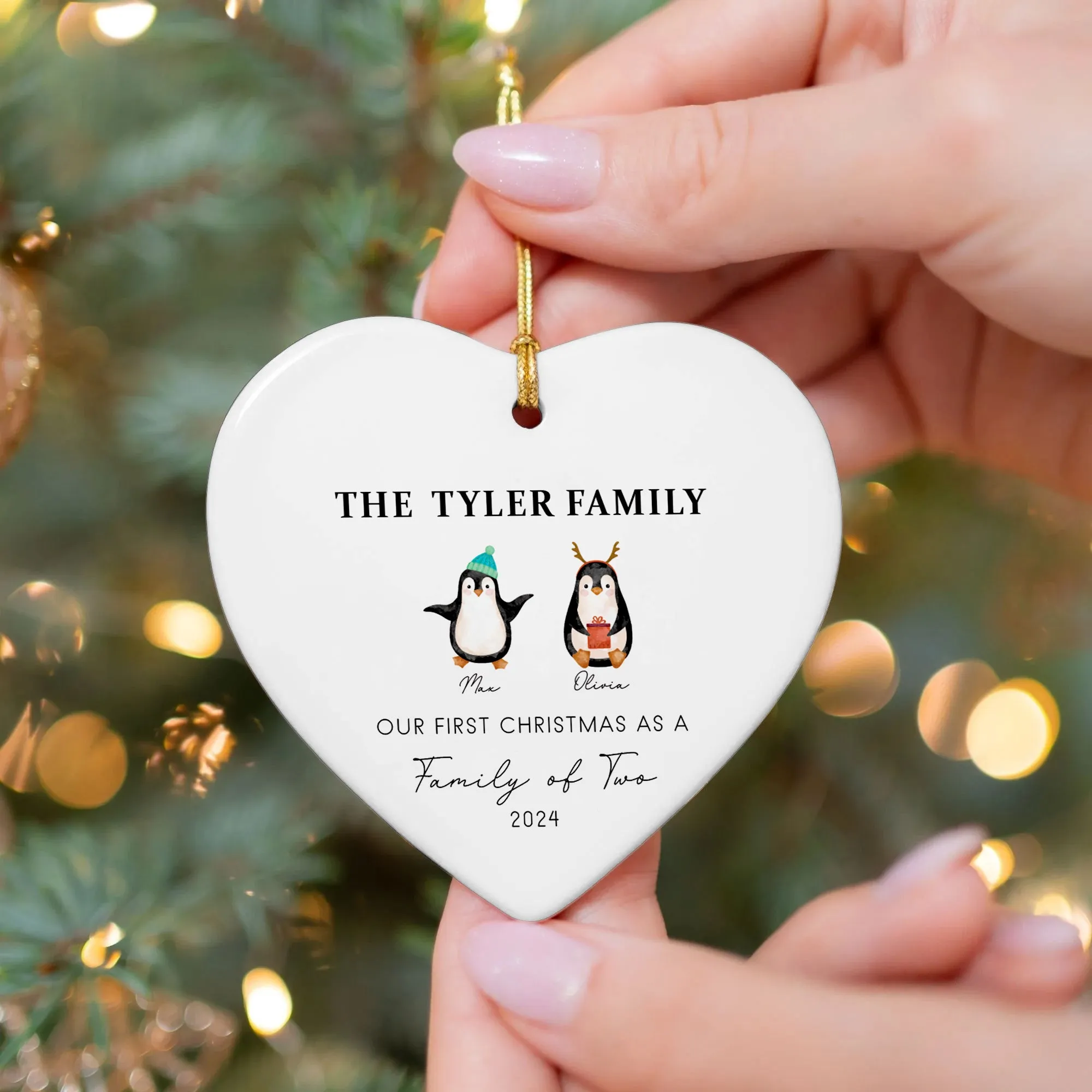 Personalized Family of 4 Ornament, Personalized Heart Shaped Ornament CY02-13