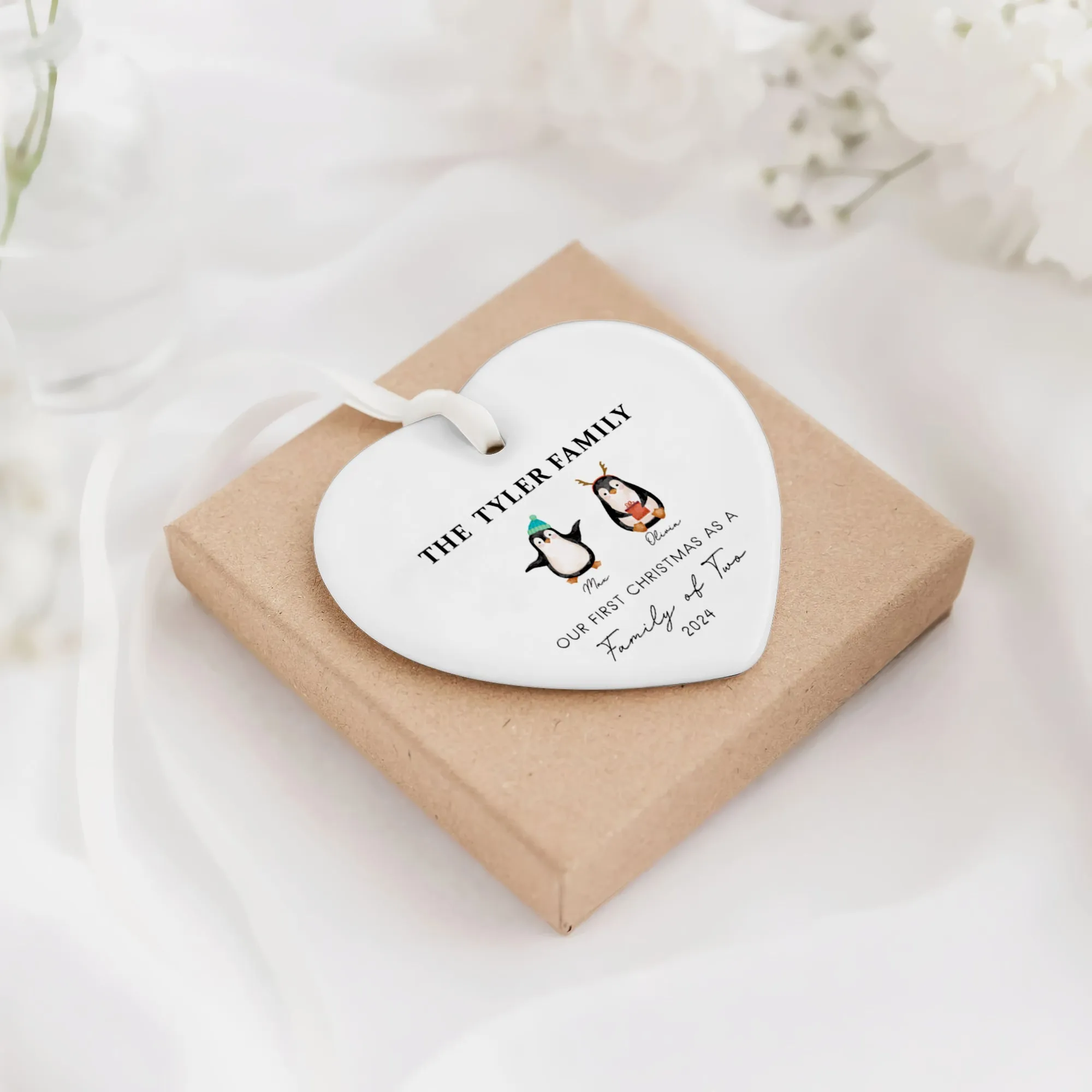 Personalized Family of 4 Ornament, Personalized Heart Shaped Ornament CY02-13