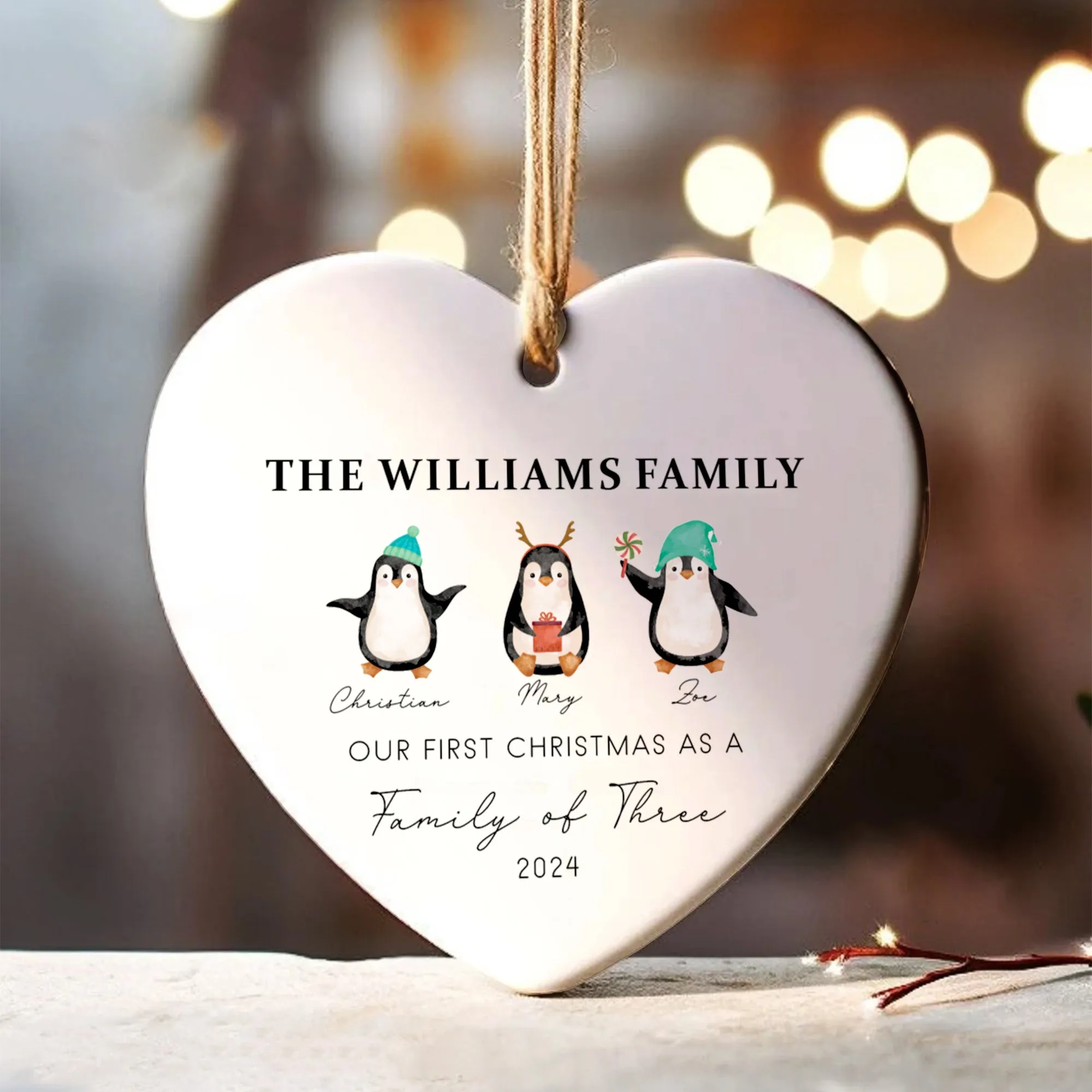 Personalized Family of 4 Ornament, Personalized Heart Shaped Ornament CY02-13