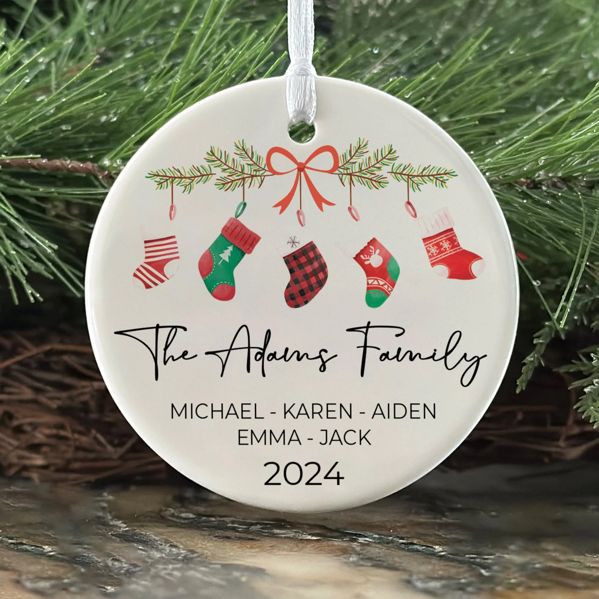 Personalized Family Stocking Ornament With Names and Year, Personalized Family Ornament CX01-36