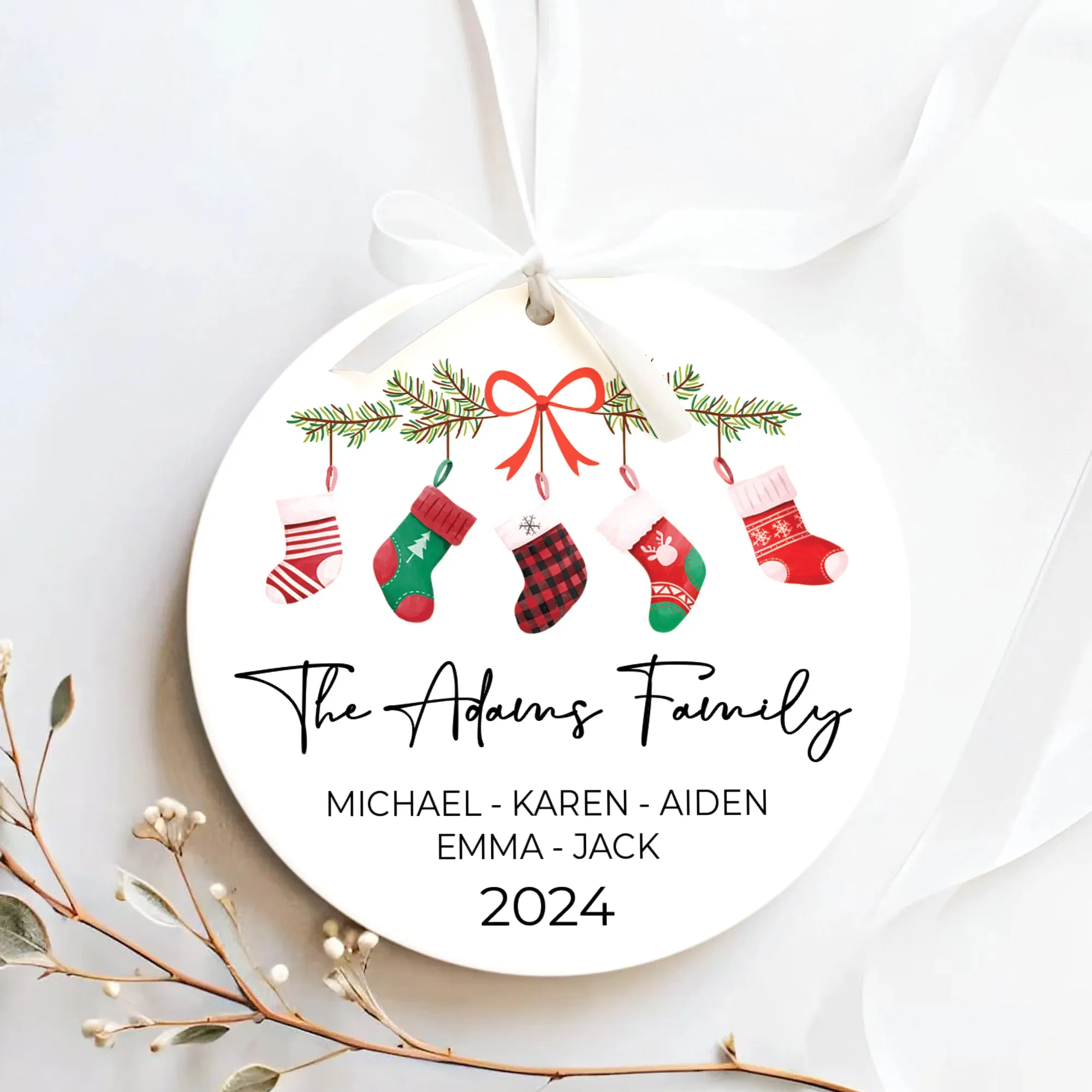 Personalized Family Stocking Ornament With Names and Year, Personalized Family Ornament CX01-36