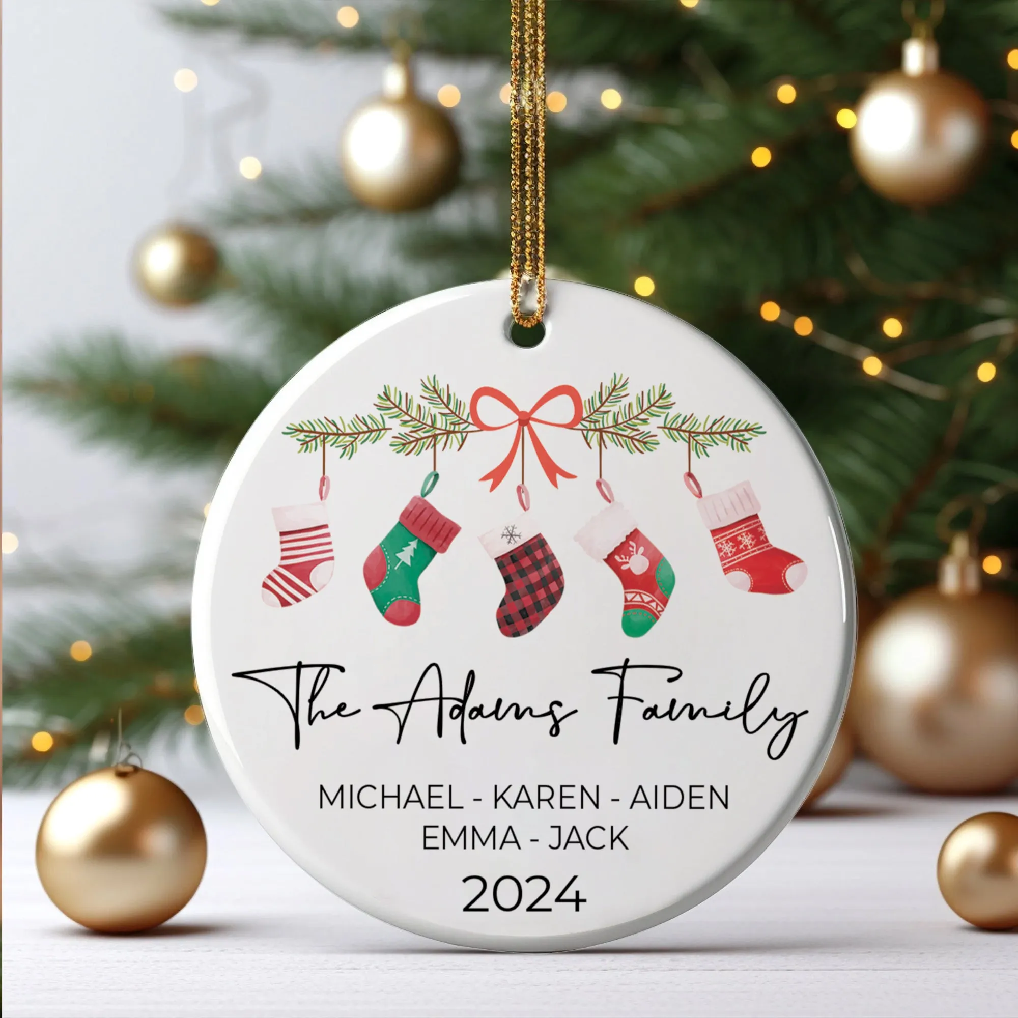 Personalized Family Stocking Ornament With Names and Year, Personalized Family Ornament CX01-36