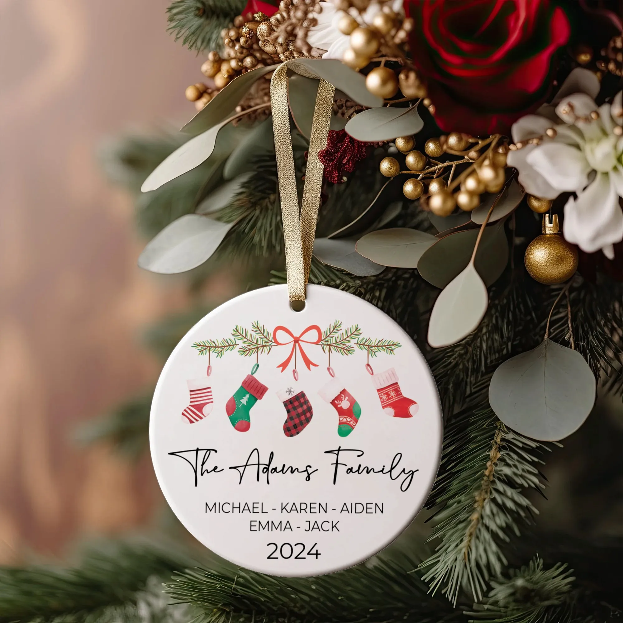 Personalized Family Stocking Ornament With Names and Year, Personalized Family Ornament CX01-36