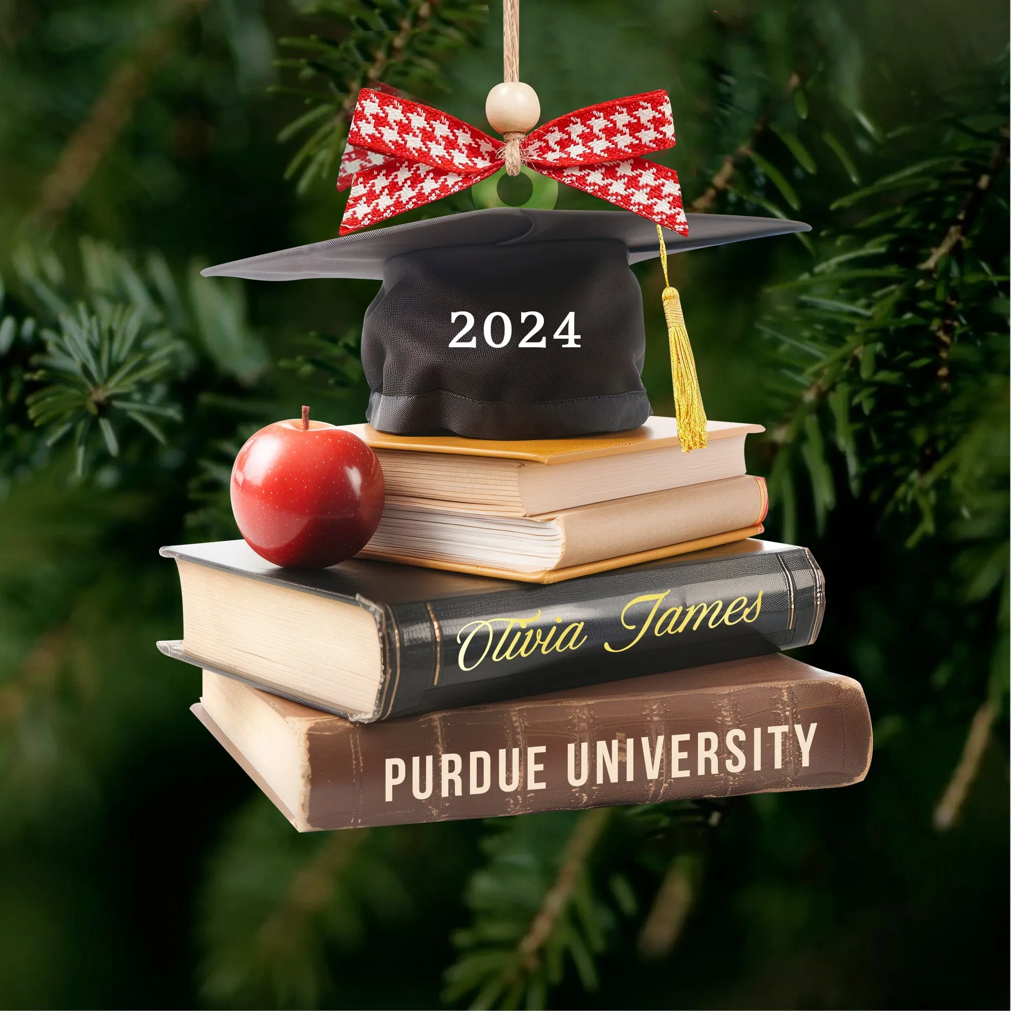 Personalized Graduation Cap Ornament With Books, Custom Graduation Ornament CF273