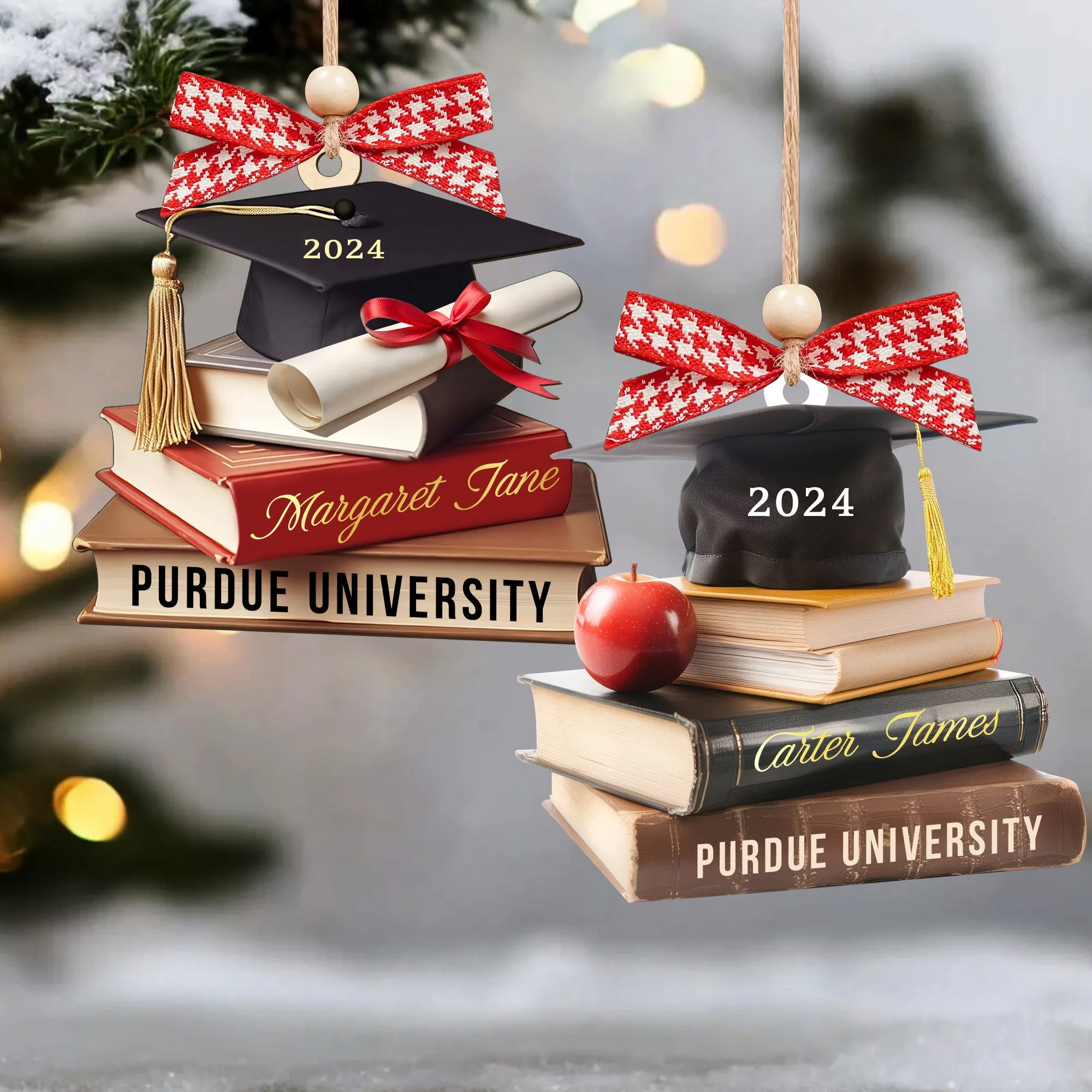 Personalized Graduation Cap Ornament With Books, Custom Graduation Ornament CF273