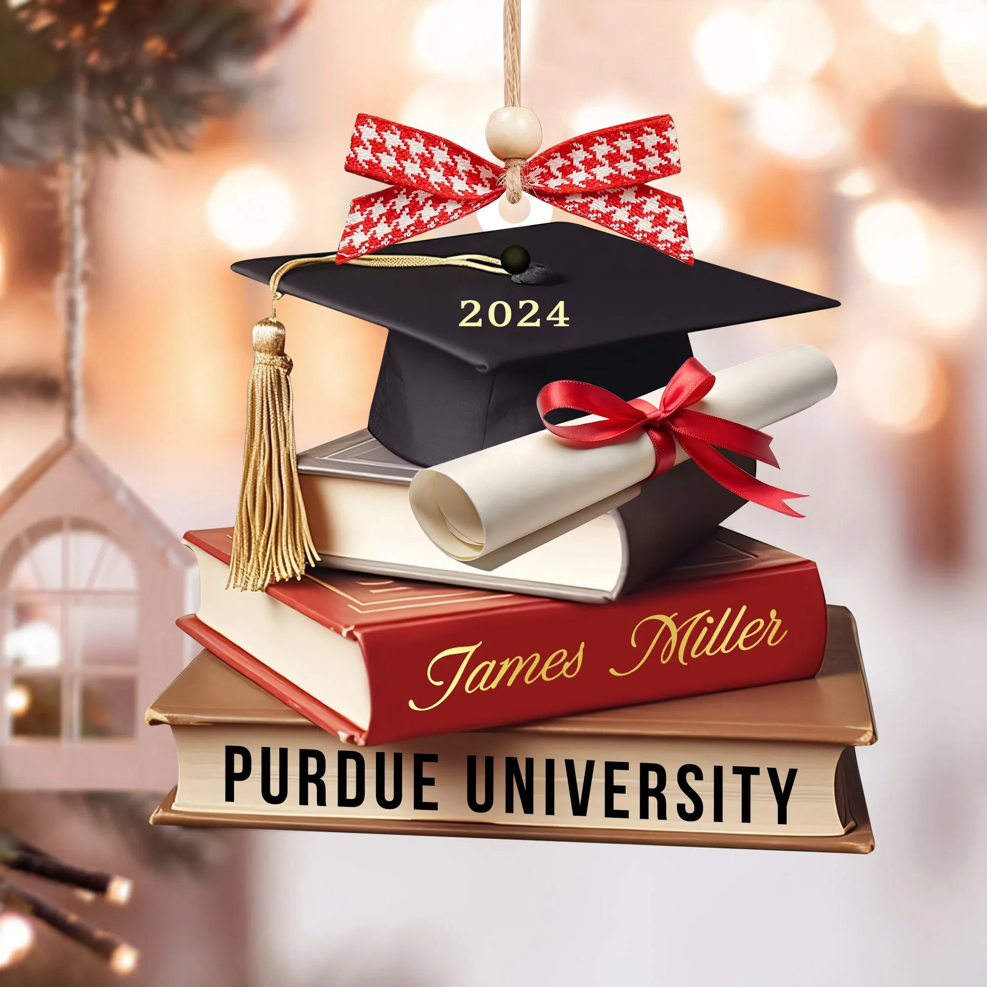 Personalized Graduation Cap Ornament With Books, Custom Graduation Ornament CF273