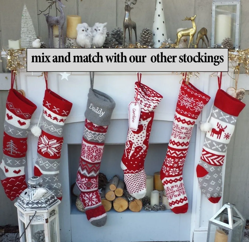 Personalized Large 28"  Knitted Christmas Stockings Red Grey White Intarsia Fair Isle Nordic Modern Christmas Stockings for Holidays