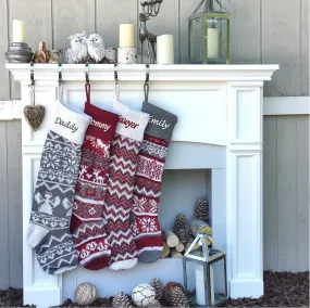 Personalized Large 28"  Knitted Christmas Stockings Red Grey White Intarsia Fair Isle Nordic Modern Christmas Stockings for Holidays