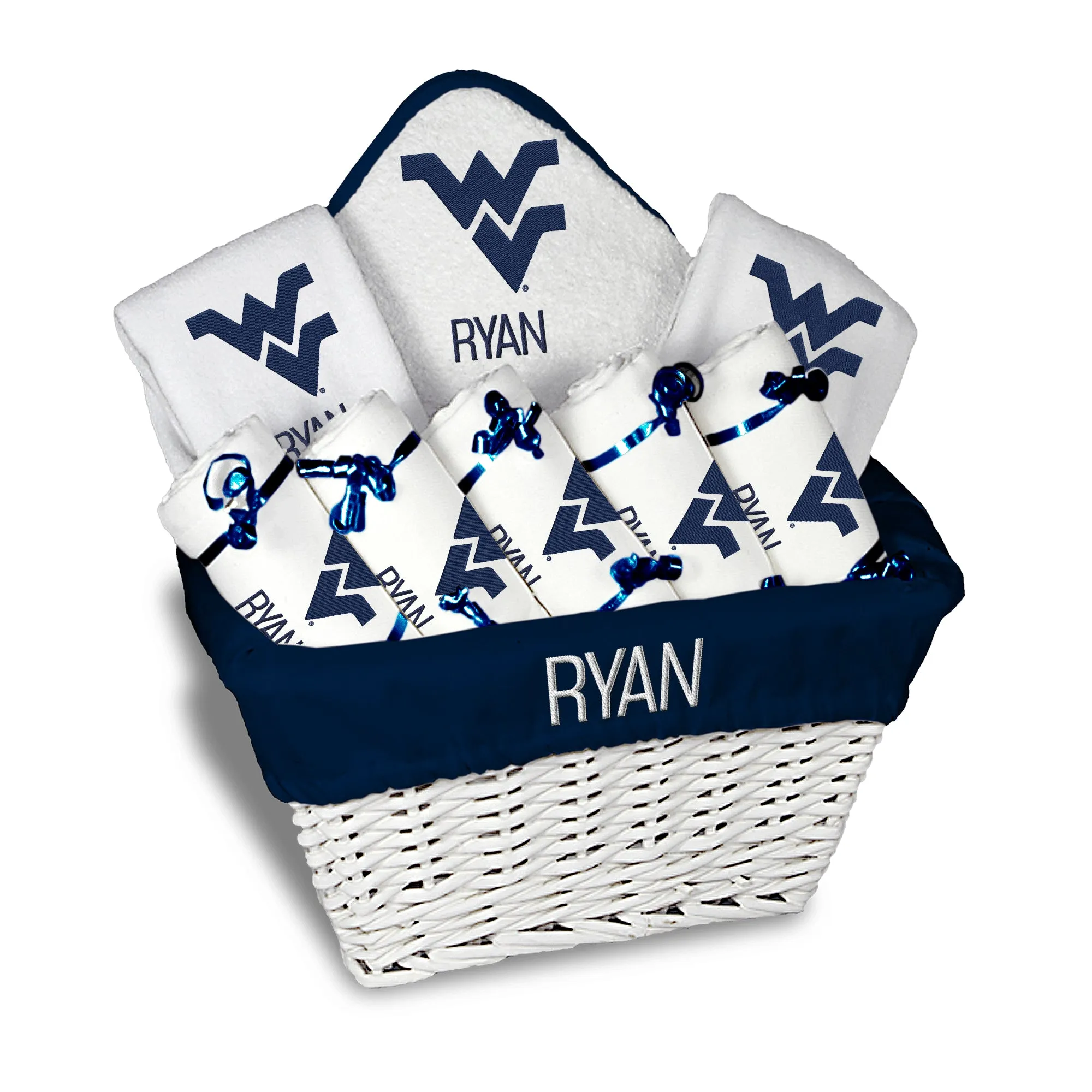 Personalized West Virginia Mountaineers Large Basket - 9 Items