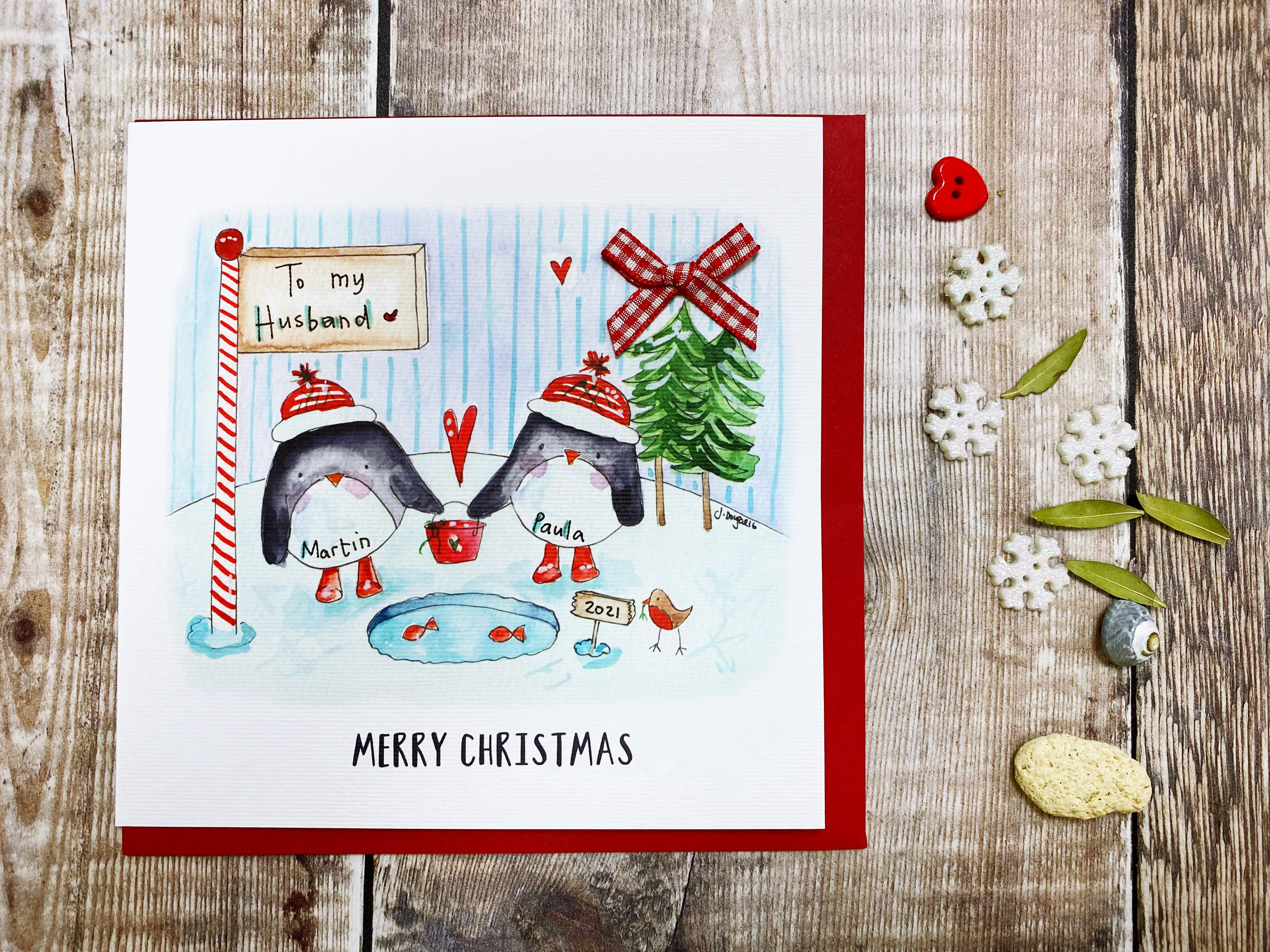 "2 Penguins" Christmas Card - Personalised