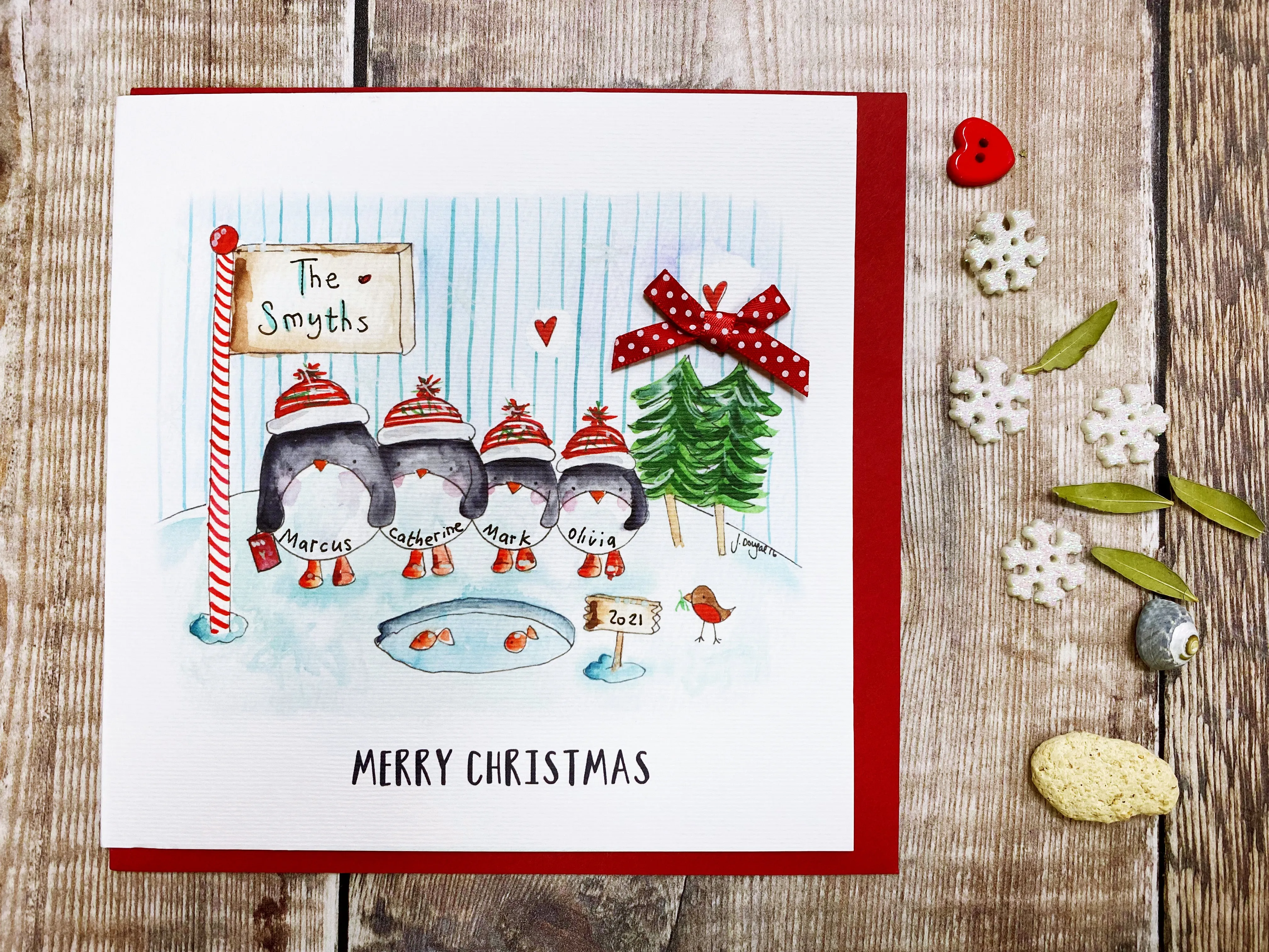 "4 Penguins" Christmas Card - Personalised