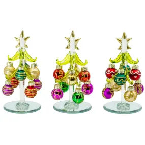 Red Co. Glass Christmas Tree Tabletop Display Decoration with Assorted Ball Ornaments, Holiday Season Decor, 5 Inches, Set of 3