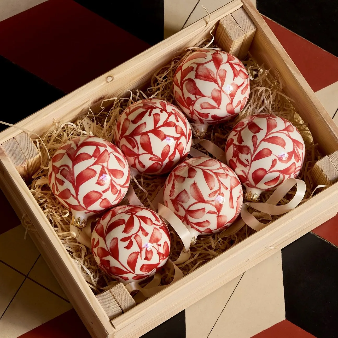 Red Scroll Christmas Baubles (Set of 3)