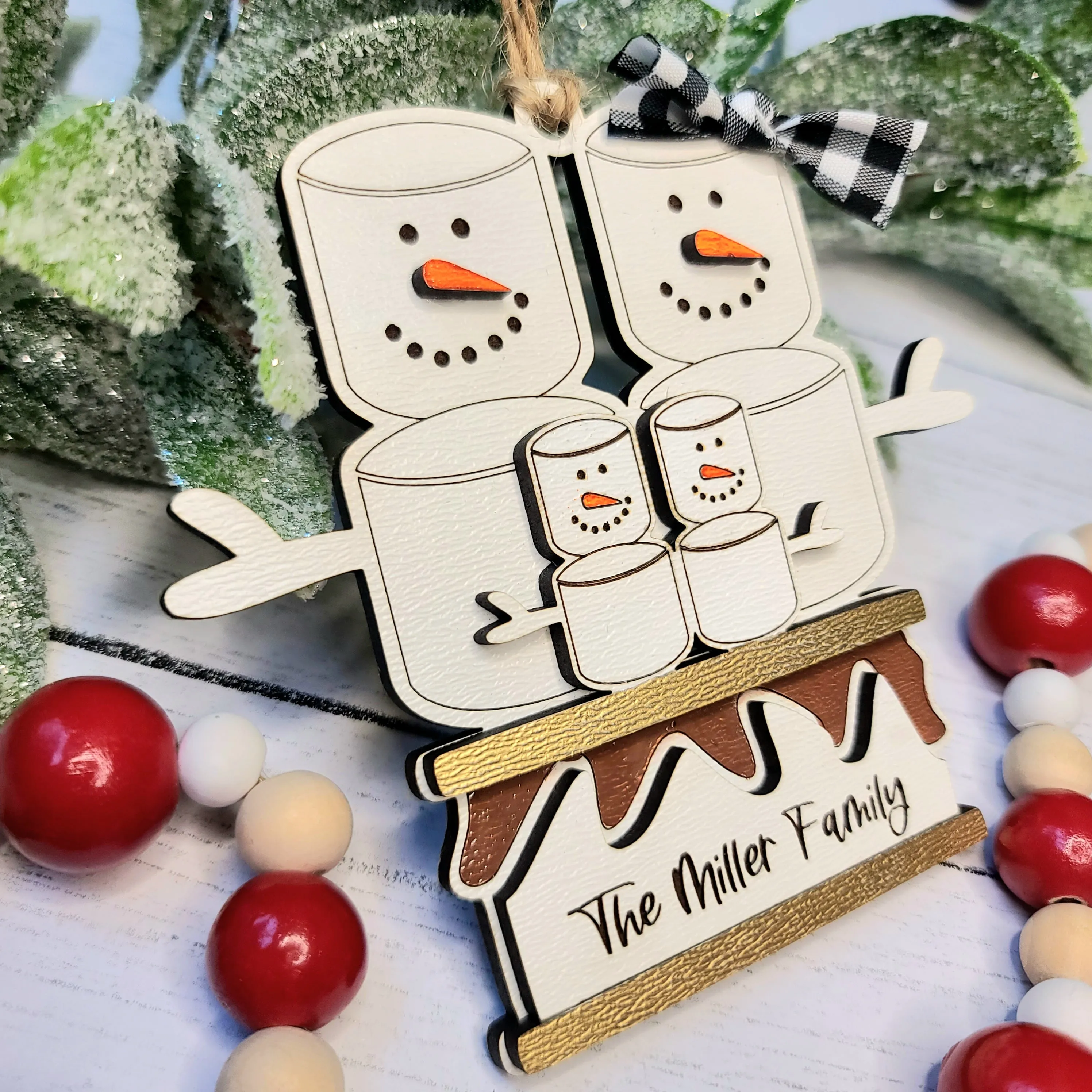 S'mores Family Christmas Ornament | Up to Family of 8 | Personalized Laser Cut Wood Ornament