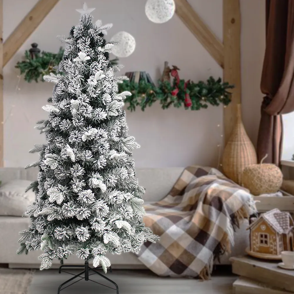 Snow Flocked Christmas Pine Tree Pre-Lit Ultra Bright Flashing Lights