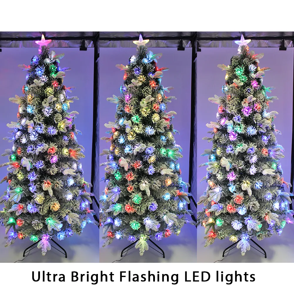 Snow Flocked Christmas Pine Tree Pre-Lit Ultra Bright Flashing Lights