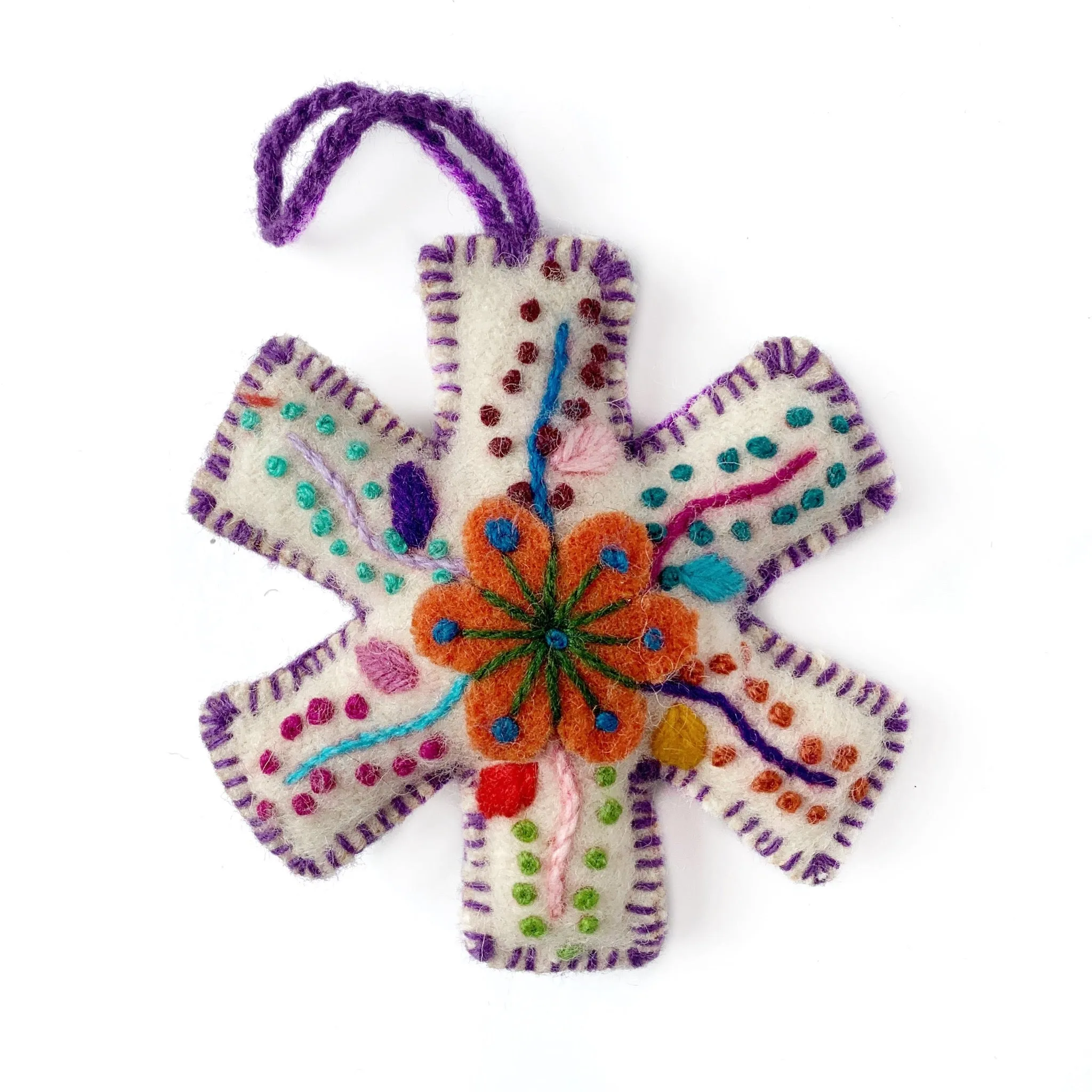 Snowflake Ornaments, Embroidered Wool Variety 12 Pack