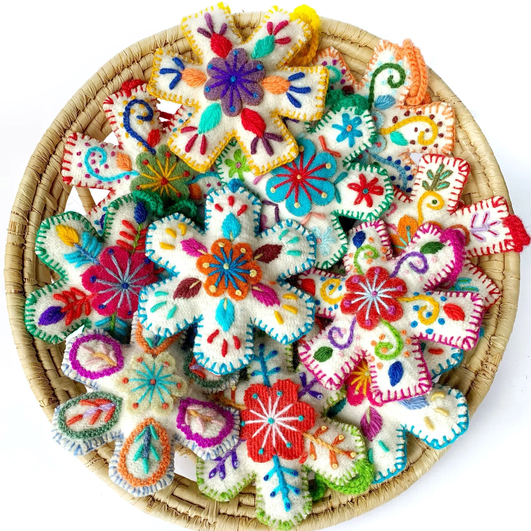 Snowflake Ornaments, Embroidered Wool Variety 12 Pack