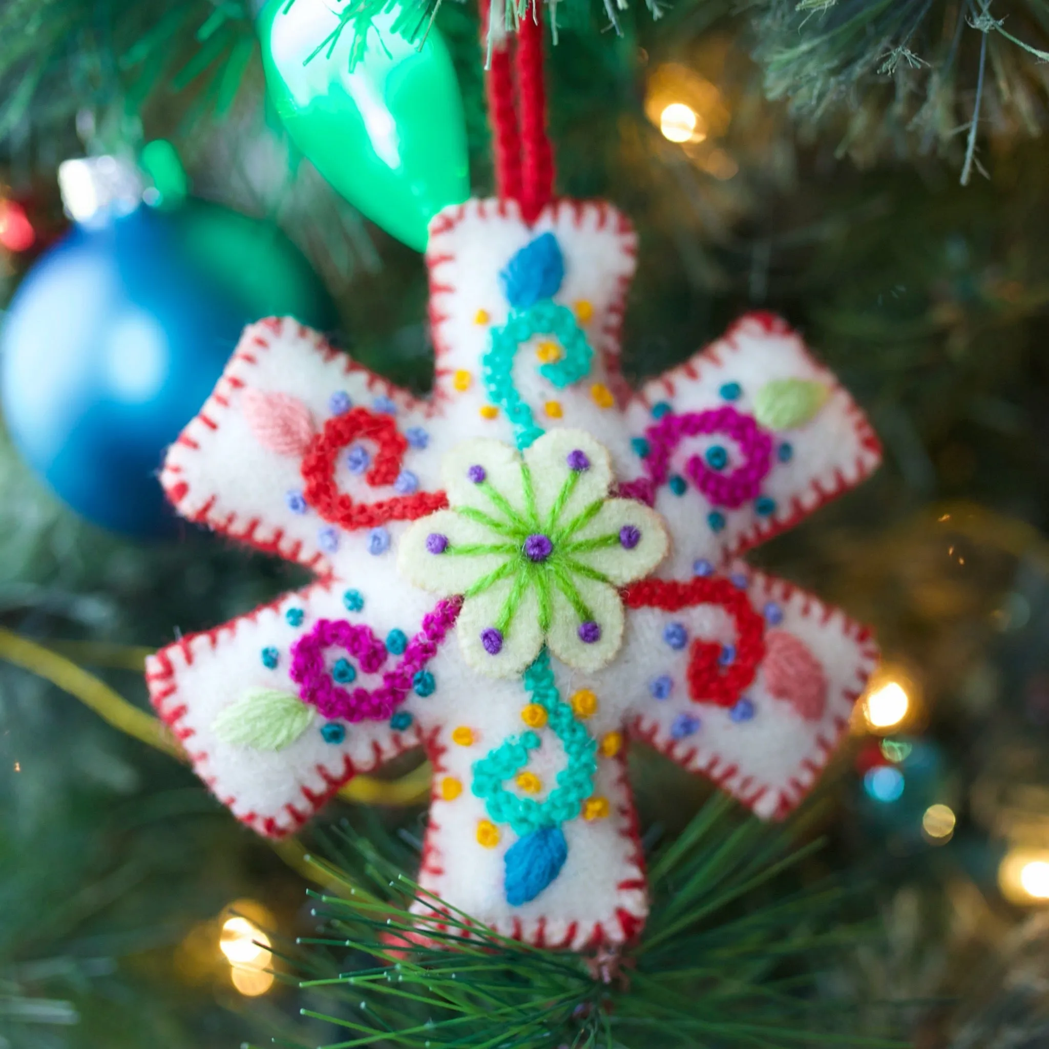 Snowflake Ornaments, Embroidered Wool Variety 12 Pack