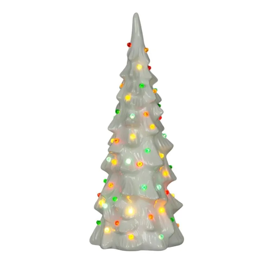 Tall White Retro Style Ceramic Tree with Lights - Large