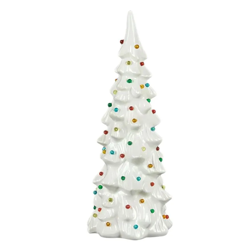 Tall White Retro Style Ceramic Tree with Lights - Large