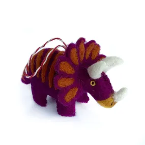 Triceratops Dinosaur Ornament, Felt Wool