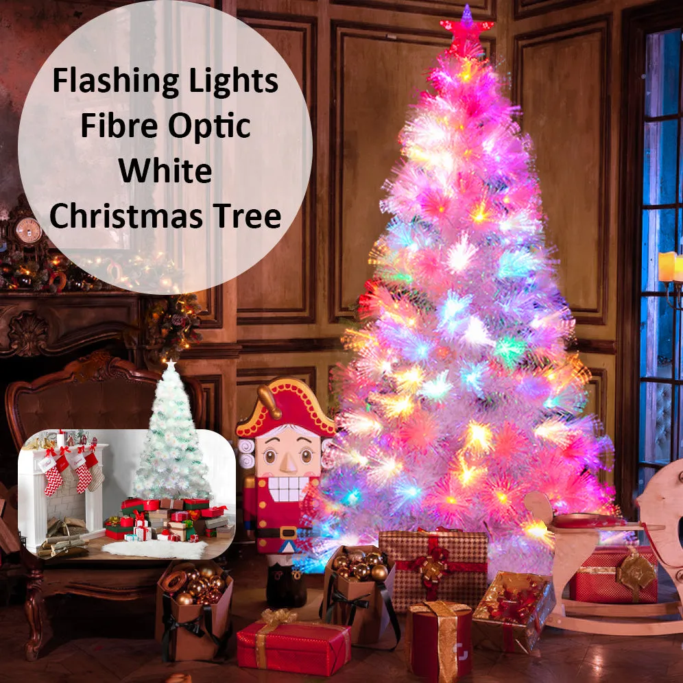 White Christmas Pre-Lit Fibre Optic Tree Ultra-bright Colorful Flashing Lights