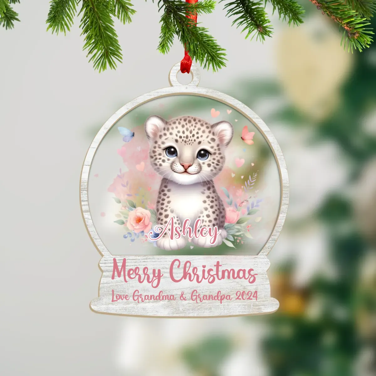 Wood and Acrylic Ornament Personalised Cheetah