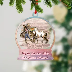 Wood and Acrylic Ornament Personalised Cowgirl and Horse