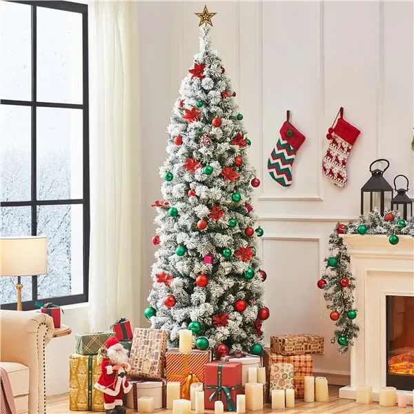 Yaheetech Pre-lit Snow Flocked Christmas Tree